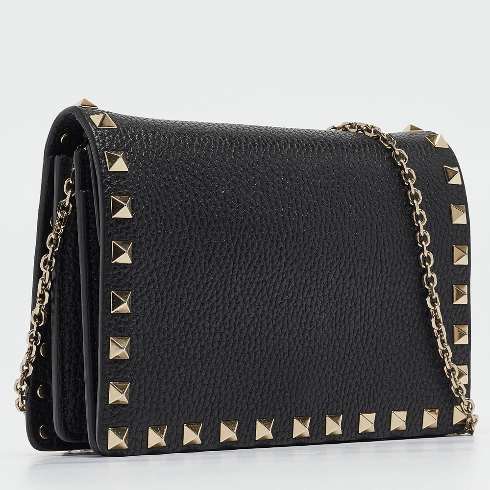 VALENTINO Black Leather Rockstud Chain Pouch - Picture 4 of 8